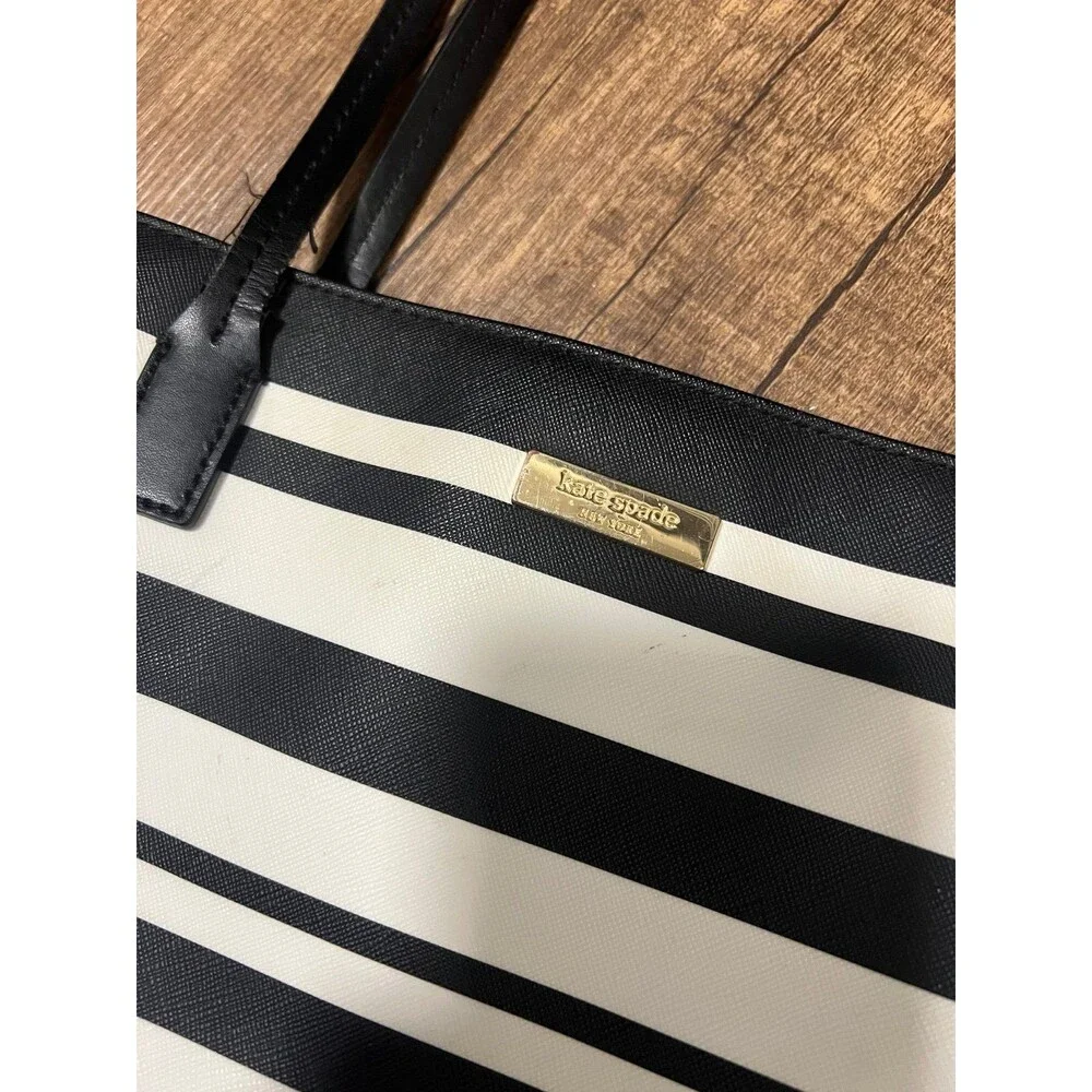 Kate Spade striped leather black and white tote bag